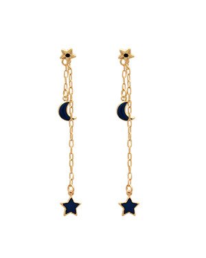 Brinco 2 Estrelas 1 Lua 2 Corrente (Azul Escuro) - 00 - 8mm x 53mm - 4.31gr