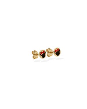 Brinco Redondo 6mm c/ Minnie  (Laco Vermelho/ Rosto Preto) - 00 - 6mm x 6mm - 0.74gr