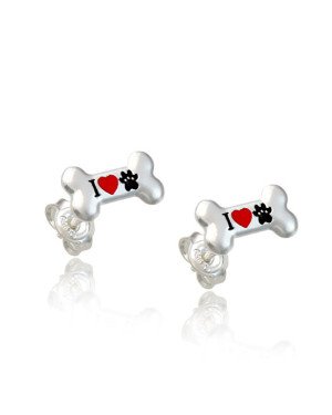 Brinco AG Ossinho "I Coracao e Pata" (Preto e Vermelho) - G5 - 6mm x 10mm - 1.04gr