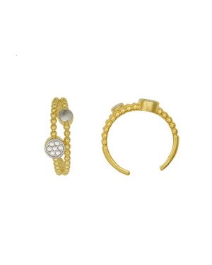 Anel Fund - 7 Zirconia - Falange Aro Metade c/ Bolinha c/ 1 Red Liso 1 c/ Pedras c/ Rodio - 00 - 1mm x 1mm - 1.30gr
