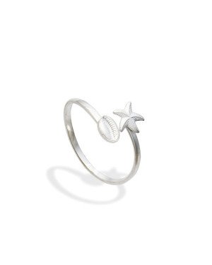 Anel AG Falange c/ Buzio e Estrela do Mar - G5 - 1mm x 1mm - 0.92gr