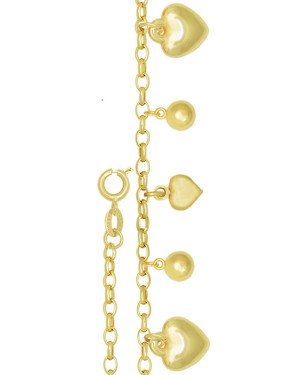 Pulseira com Cinco Coracoes e Quatro Bolas ABS - CE - 13mm x 180mm - 5.00gr