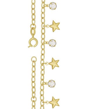 Pulseira c/ 3 Estrelas Duplas  Chatao c/ Pedra  - CE - 6mm x 160mm - 1.92gr