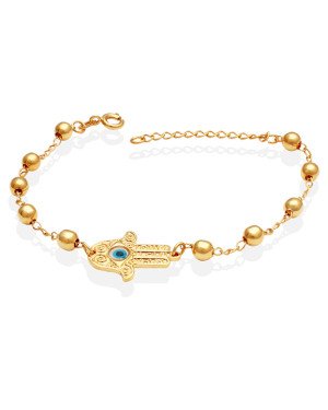 Pulseira c/ Mao de Fatima (Resina) e Bola  c/ Along.3cm - CN - 16mm x 210mm - 4.40gr