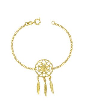 Pulseira Apanhador de Sonhos c/ 3 Penas - CE - 43mm x 180mm - 3.69gr