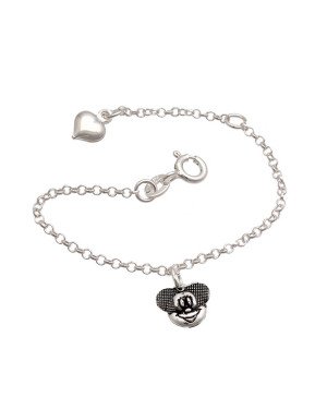 Pulseira AG (Envelhecida) 1 Mickey  Estampado 1 coracao (12cm + 2cm Along ) - G5 - 9mm x 400mm - 1.52gr