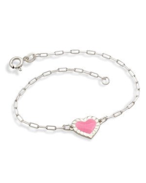 Pulseira AG Cartie c/ Coracao Borda Diamantada (Rosal Pastel) - G3 - 10mm x 180mm - 1.86gr