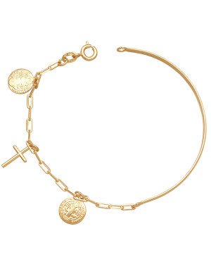 Pulseira c/ Bracelete p/ 2 Sao Bento 1 Cruz Palito  - CS - 1mm x 1mm - 3.80gr