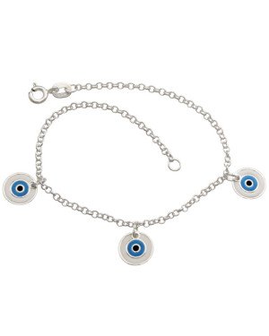 Pulseira Ag c/ 3 Olho Grego (Branco Azul Preto) - G3 - 9mm x 180mm - 2.59gr