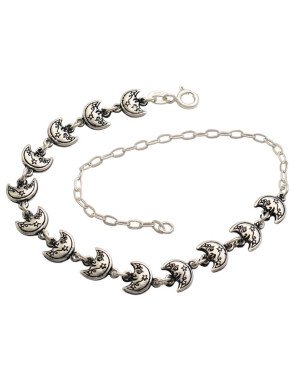 Pulseira Ag 14+6 cm (envelhecido) c/ 13 Lua  Mini  Dupla ( Com Carinha ) - G3 - 6mm x 200mm - 5.79gr