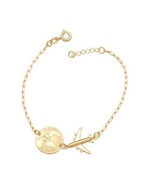 Pulseira Cartie Diamantada c/ Mapa Mundi Aviao  - CE - 15mm x 180mm - 2.50gr