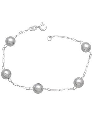 Pulseira AG c/ 5 Bolas 8mm Corrente Cartie - G3 - 8mm x 180mm - 4.95gr