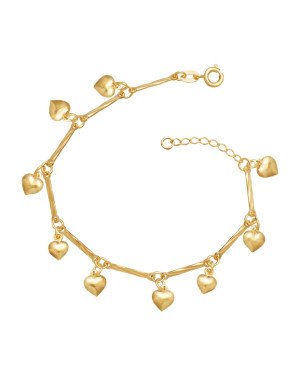Pulseira c/ 7 Palitos Diamantados e 6 Coracoes  - CE - 6mm x 180mm - 3.00gr