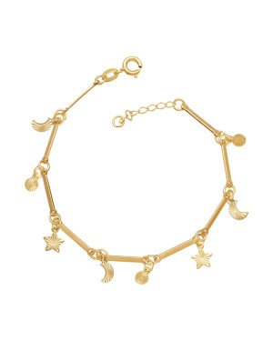 Pulseira c/ 7 Palitos Liso 2 Estrelas/ 2 Redondos / 2 Lua - CE - 6mm x 180mm - 2.50gr