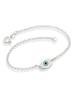 Pulseira  AG Elo Portugues c/ Oval Olho Grego p/ Resina - G3 - 7mm x 180mm - 1.75gr
