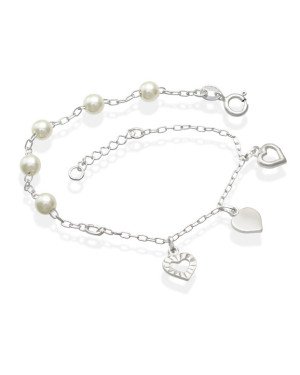 Pulseira AG 5 Perolas 3 Coracoes Vazado/Liso/Diamantado - G3 - 5mm x 200mm - 2.25gr