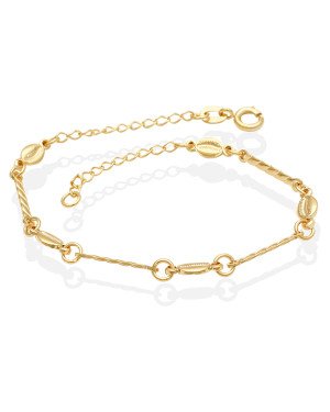 Pulseira c/ 5 Buzios 4 Palitos Torcidos Corrente Losango  - CE - 4mm x 180mm - 2.30gr