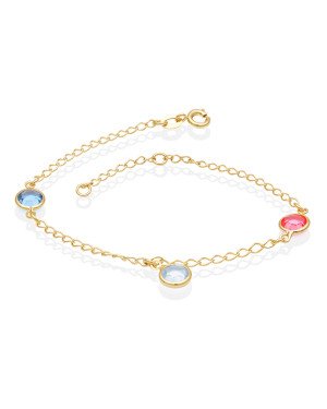 Pulseira Corrente Losango p/ 3 Pedras Acrilicas Coloridas - CS - 12mm x 200mm - 1.70gr