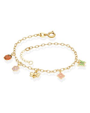 Pulseira c/ Joaninha/Abelha/Borboleta/2 Flores - CS - 12mm x 200mm - 2.20gr
