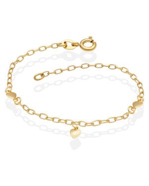 Pulseira c/ 3 Coracoes Macicos - CS - 9mm x 200mm - 1.51gr
