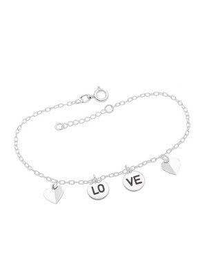 Pulseira AG p/ Redondo "Lo" "Ve" c/ 2 Coracoes Dobradura  - G3 - 11mm x 200mm - 2.80gr