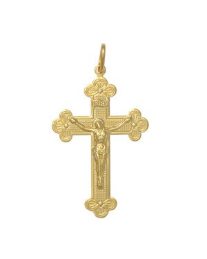 Pingente Cruz com Detalhes na Borda com Cristo - 00 - 31mm x 50mm - 3.14gr