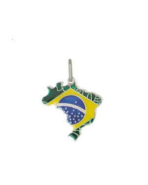 Pingente AG Mapa Brasil c/ Bandeira p/ Resina - G5 - 20mm x 30mm - 2.12gr