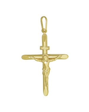 Pingente Cruz Estampada com Cristo - 00 - 29mm x 51mm - 1.42gr