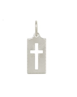 Pingente Placa Retangular com Cruz Vazada - G1 - 13mm x 37mm - 2.63gr