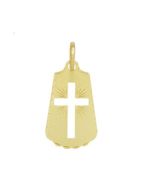 Pingente Placa Oval com Cruz Vazada - 00 - 17mm x 37mm - 2.01gr