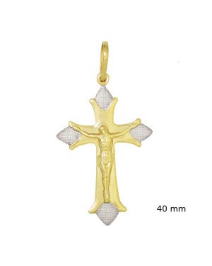 Pingente Cruz Portuguesa c/ Cristo Lisa c/ Detalhe pontas 40mm c/ Rodio - 00 - 27mm x 53mm - 2.81gr