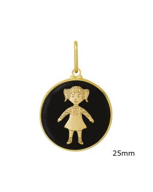 Pingente Redondo com Menina Estampada - 00 - 25mm x 30mm - 3.78gr