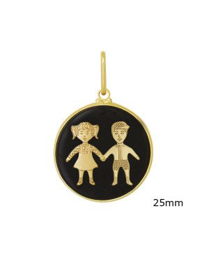 Pingente Redondo com Casal Estampado - 00 - 25mm x 30mm - 3.64gr