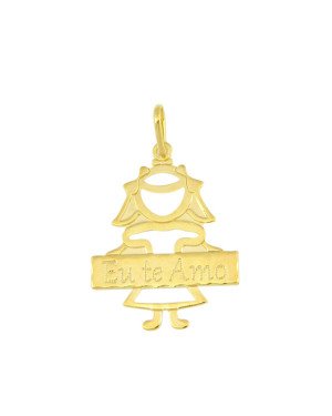 Pingente Menina Vaz c/ Placa Eu Te Amo - 00 - 22mm x 34mm - 1.42gr