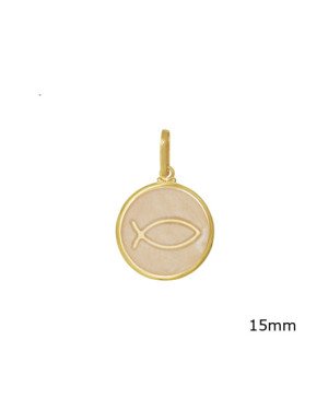 Pingente Redondo c/ Simbolo Cristao Estampado 15mm  - 00 - 15mm x 17mm - 1.63gr