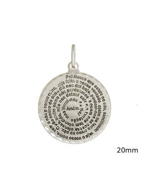Pingente AG Medalha 20MM c/ Oracao Pai Nosso Portugues - G3 - 20mm x 34mm - 2.74gr