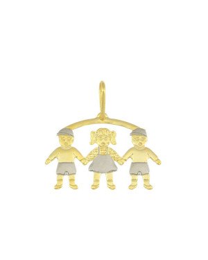 Pingente Canga c/ 2 Meninos 1 Menina (Rodio) - 00 - 30mm x 30mm - 1.45gr
