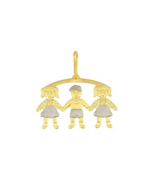 Pingente Canga c/ 2 Meninas 1 Menino (Rodio) - 00 - 27mm x 27mm - 1.66gr