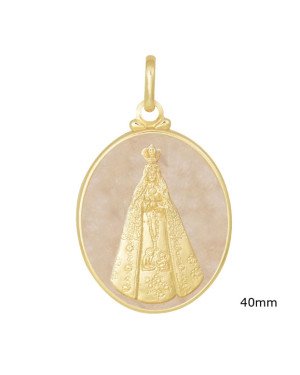 Pingente Oval Nsa Sra Aparecida  Estampada Borda Lisa 40x33 c/ Resina - 00 - 33mm x 55mm - 5.12gr
