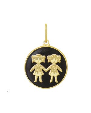 Pingente Redondo c/ 2 Meninas Estampado 25mm c/ Resina - 00 - 25mm x 30mm - 3.42gr
