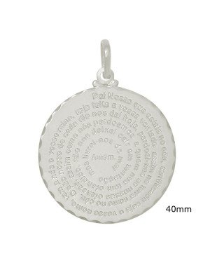 Pingente AG Medalha 40mm c/ Oracao Pai Nosso (Portugues) - G1 - 40mm x 54mm - 9.53gr