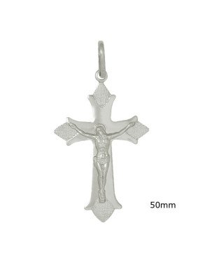Pingente AG Cruz Portuguesa c/ Cristo e Detalhe nas Pontas 50mm  - G1 - 34mm x 64mm - 6.61gr