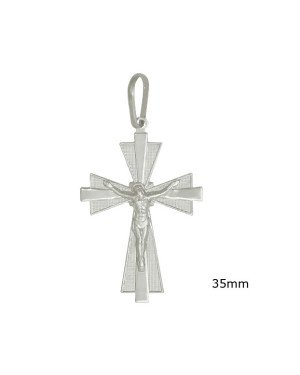 Pingente AG Cruz Picotada c/ Cruz Lisa Centro c/ Cristo 35mm - G1 - 25mm x 46mm - 3.10gr