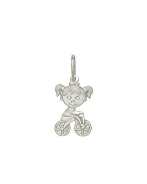 Pingente AG Menina Reticulada c/ Bicicleta  - G1 - 13mm x 30mm - 1.56gr