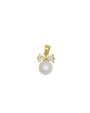 Pingente Fundicao - 2 Zirconia - Laco c/ Perola 8mm - 00 - 10mm x 10mm - 0.87gr