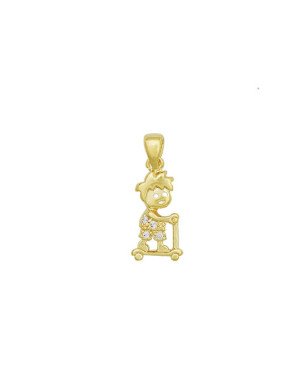 Pingente Fundicao - 4 Zirconia - Menino c/ Patinete 14mm - 00 - 8mm x 14mm - 1.08gr