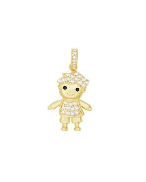 Pingente Fundicao - 33 Zirconia - Menino c/ Predra no Cabelo e Roupa - 00 - 14mm x 21mm - 2.25gr