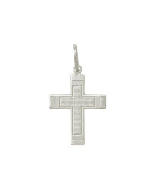 Pingente AG Cruz Lisa nas Pontas e Reticulada no Centro 25X20mm c/ Rodio - G1 - 20mm x 36mm - 2.18gr