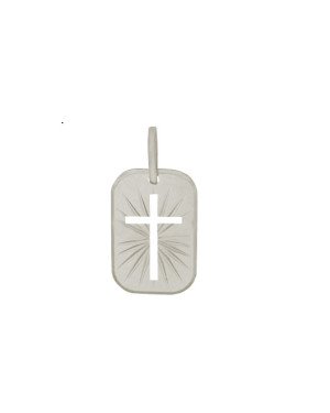 Pingente AG Placa Diamantada Cruz Vazada  - G1 - 13mm x 27mm - 2.39gr