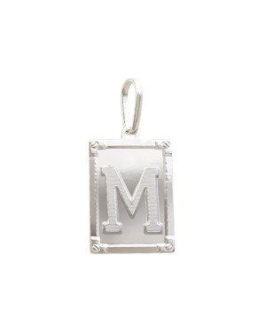 Pingente  AG Retangulo Letra  "M"  - G1 - 20mm x 42mm - 3.30gr